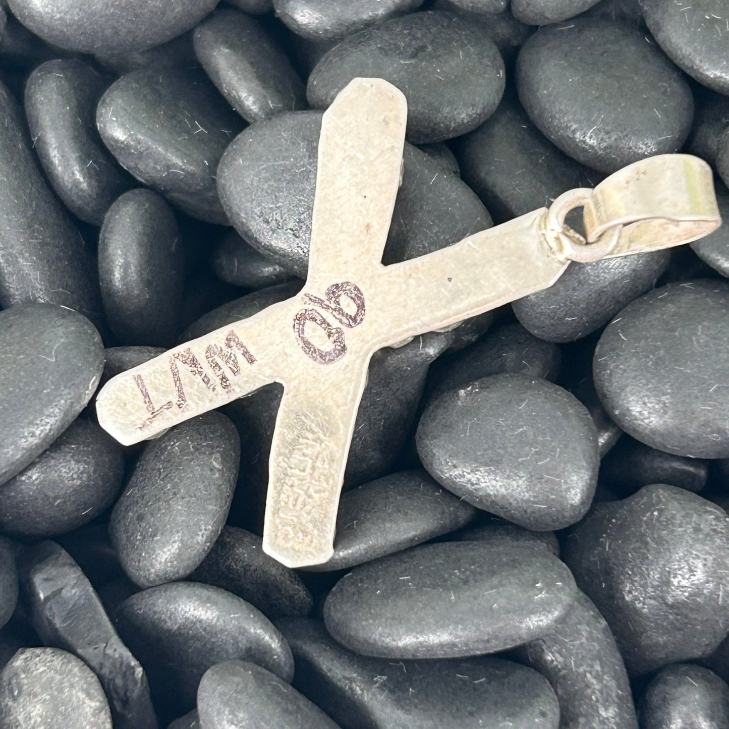 Sterling Kingman Turquoise Letter X Shaped Pendant (9 Small Stones) - Pendant - Stamped - Turquoise Sunset!