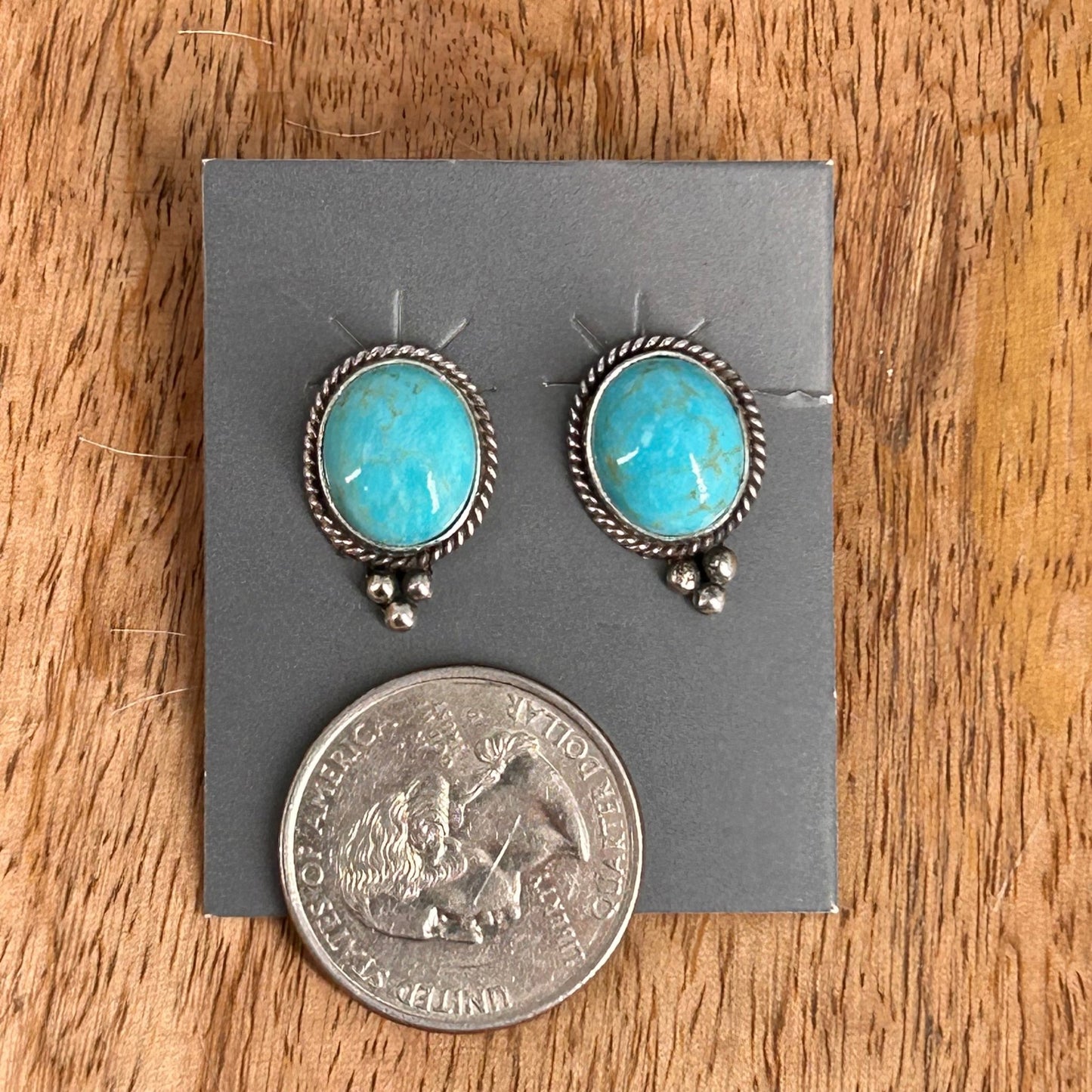 Navajo Sterling Kingman Turquoise Round Button Stud Earrings - Earrings - Theresa Smith - Turquoise Sunset!