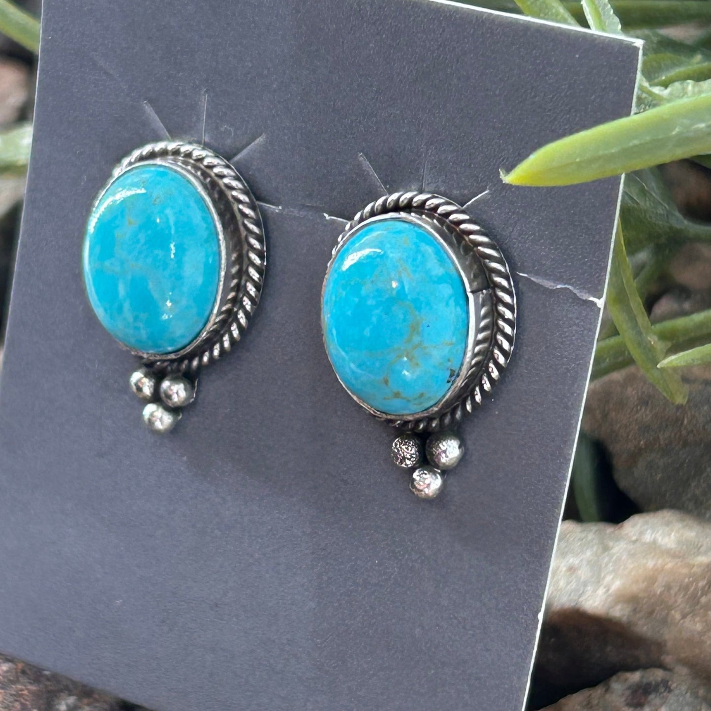 Navajo Sterling Kingman Turquoise Round Button Stud Earrings - Earrings - Theresa Smith - Turquoise Sunset!
