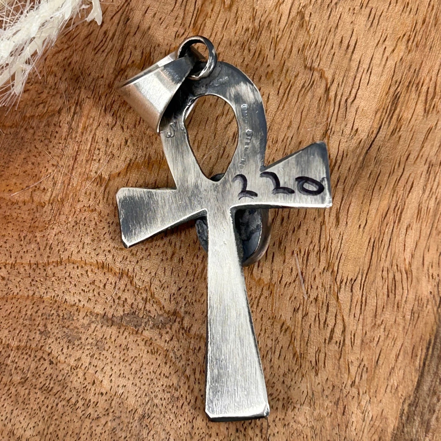 Navajo Sterling Looped Cross Pendant with Kingman Turquoise - Pendant - Stamped - Turquoise Sunset!