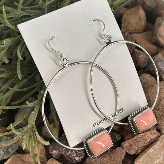 Navajo Sterling Pink Conch Braided Rope Hoop Earrings - Elouise Kee - Turquoise Sunset!