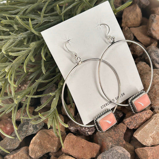 Navajo Sterling Pink Conch Braided Rope Hoop Earrings - Elouise Kee - Turquoise Sunset!