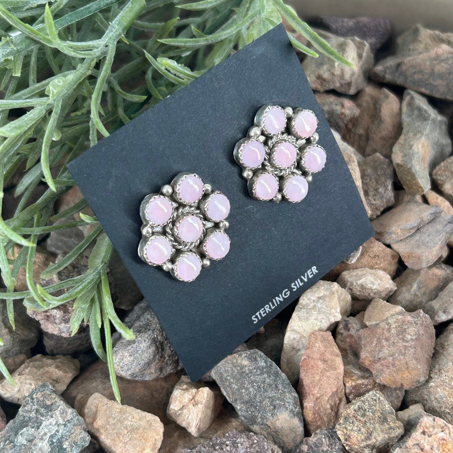 Navajo Sterling Pink Conch Flower Stud Earring - Maxine Ramirez - Turquoise Sunset!