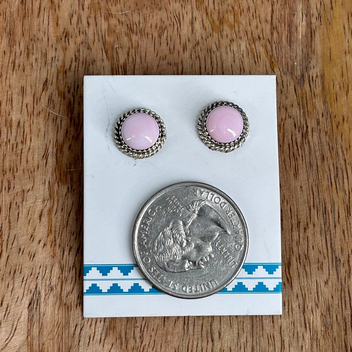 Navajo Sterling Pink Conch Round Button Stud Earrings - Esther White - Turquoise Sunset!