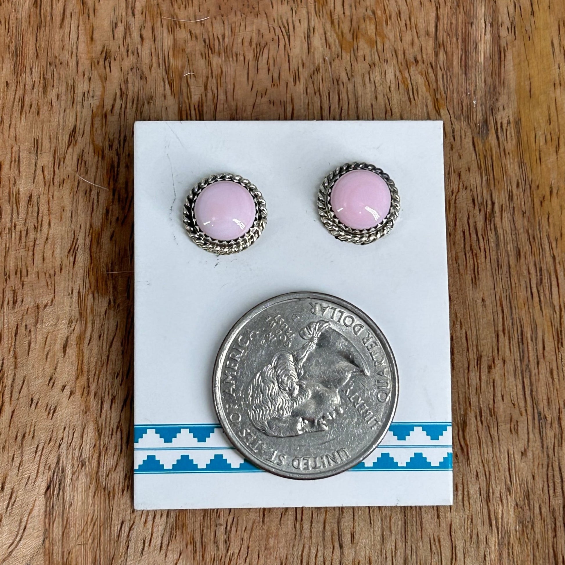 Navajo Sterling Pink Conch Round Button Stud Earrings - Esther White - Turquoise Sunset!