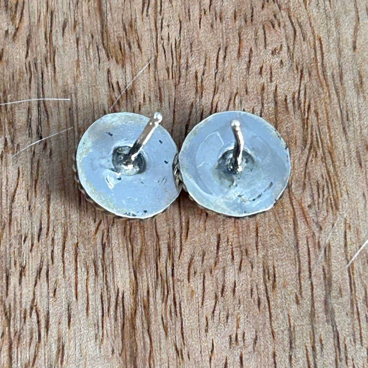 Navajo Sterling Pink Conch Round Button Stud Earrings - Esther White - Turquoise Sunset!