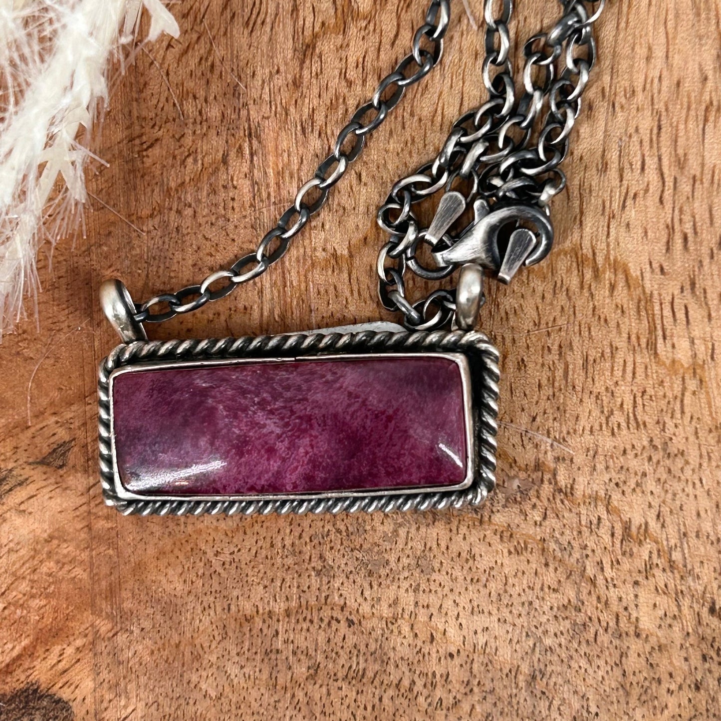 Navajo Sterling Purple Spiny Oyster 1.25" Bar Necklace - Necklace - Johnny Dixon - Turquoise Sunset!
