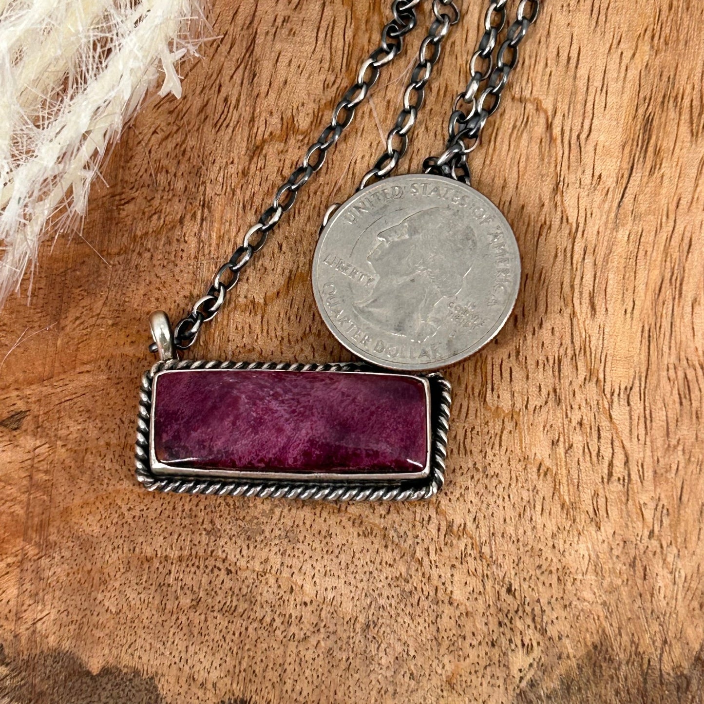 Navajo Sterling Purple Spiny Oyster 1.25" Bar Necklace - Necklace - Johnny Dixon - Turquoise Sunset!