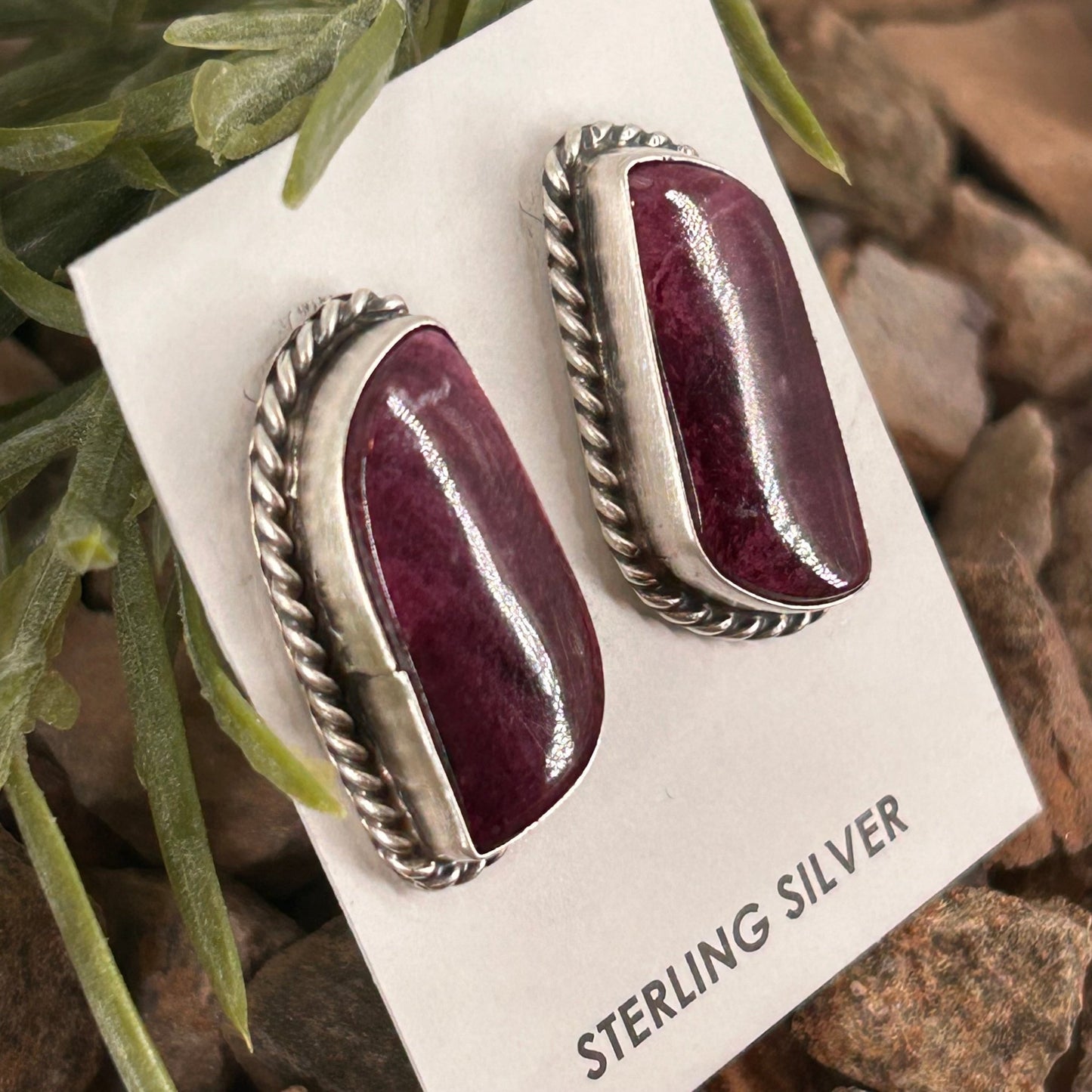 Navajo Sterling Purple Spiny Oyster Braided Rope Earrings - Earrings - Elouise Kee - Turquoise Sunset!