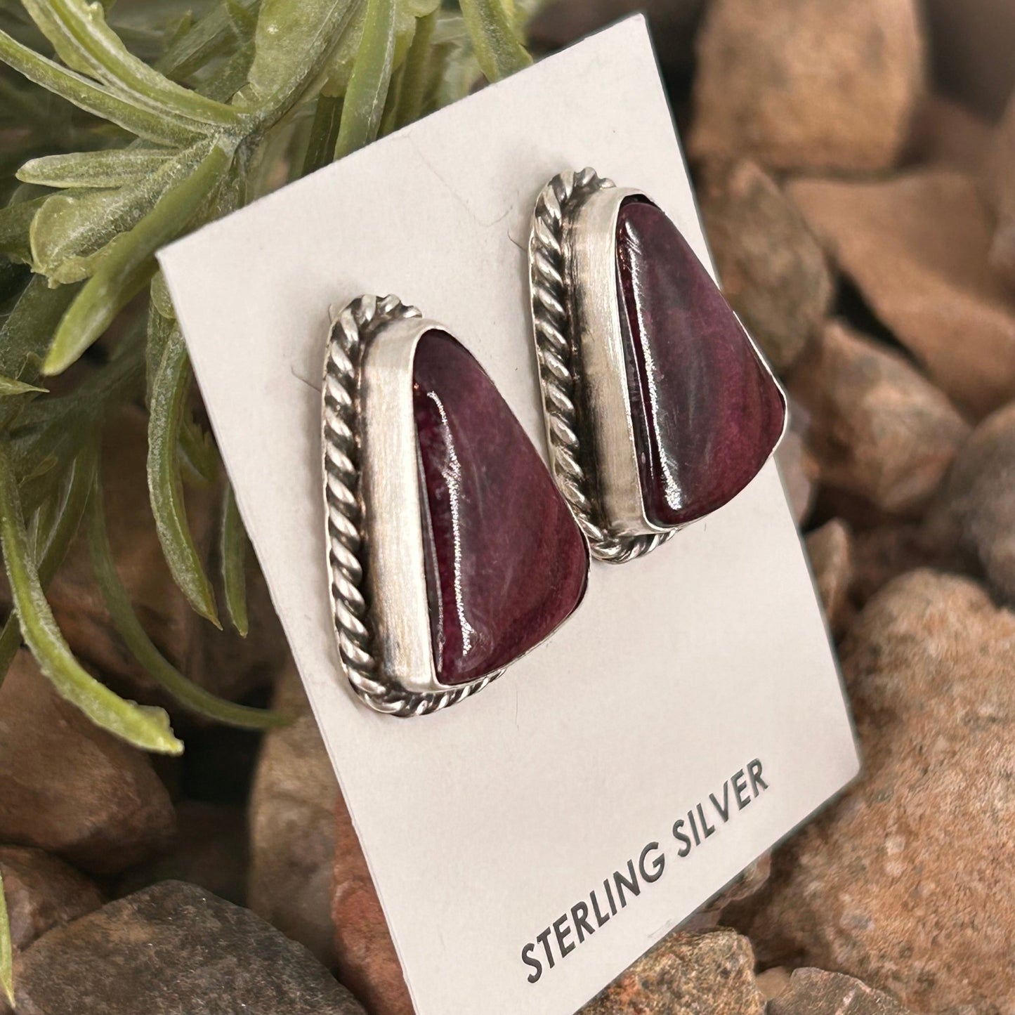 Navajo Sterling Purple Spiny Oyster Braided Rope Earrings - Earrings - Elouise Kee - Turquoise Sunset!