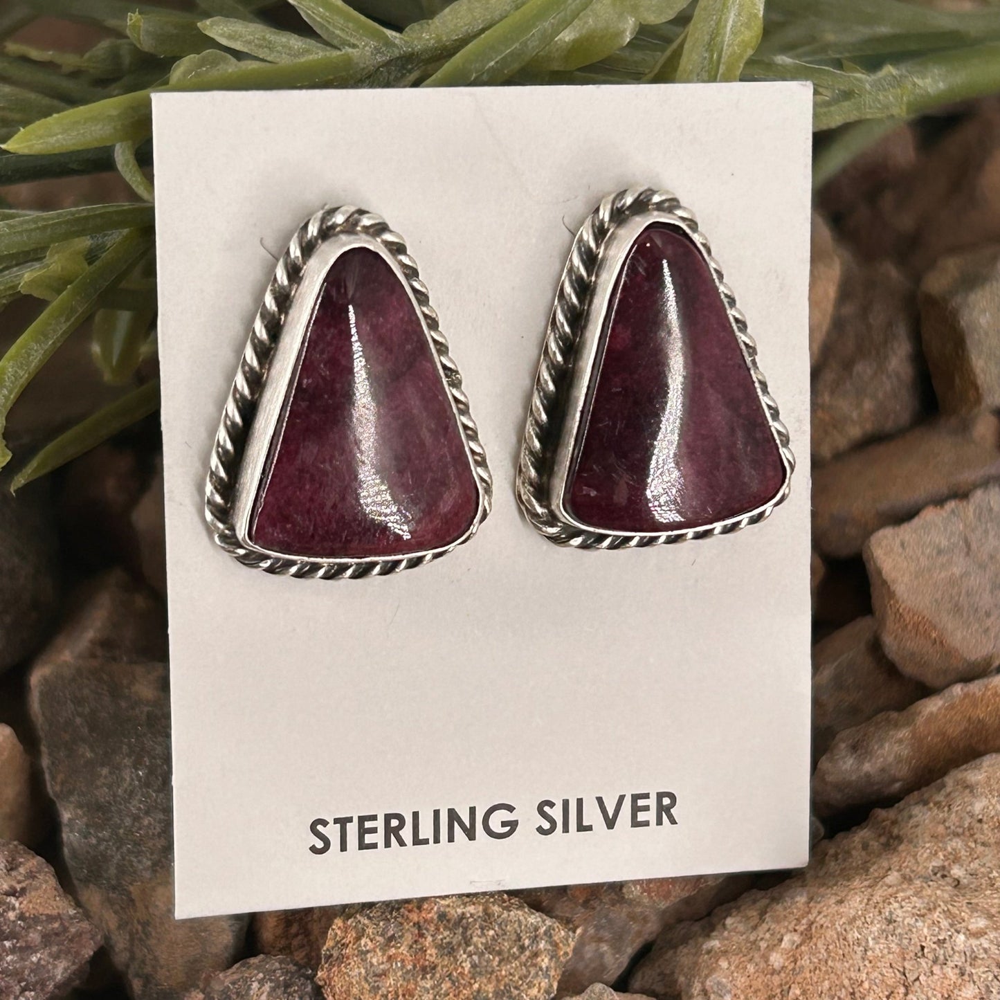 Navajo Sterling Purple Spiny Oyster Braided Rope Earrings - Earrings - Elouise Kee - Turquoise Sunset!