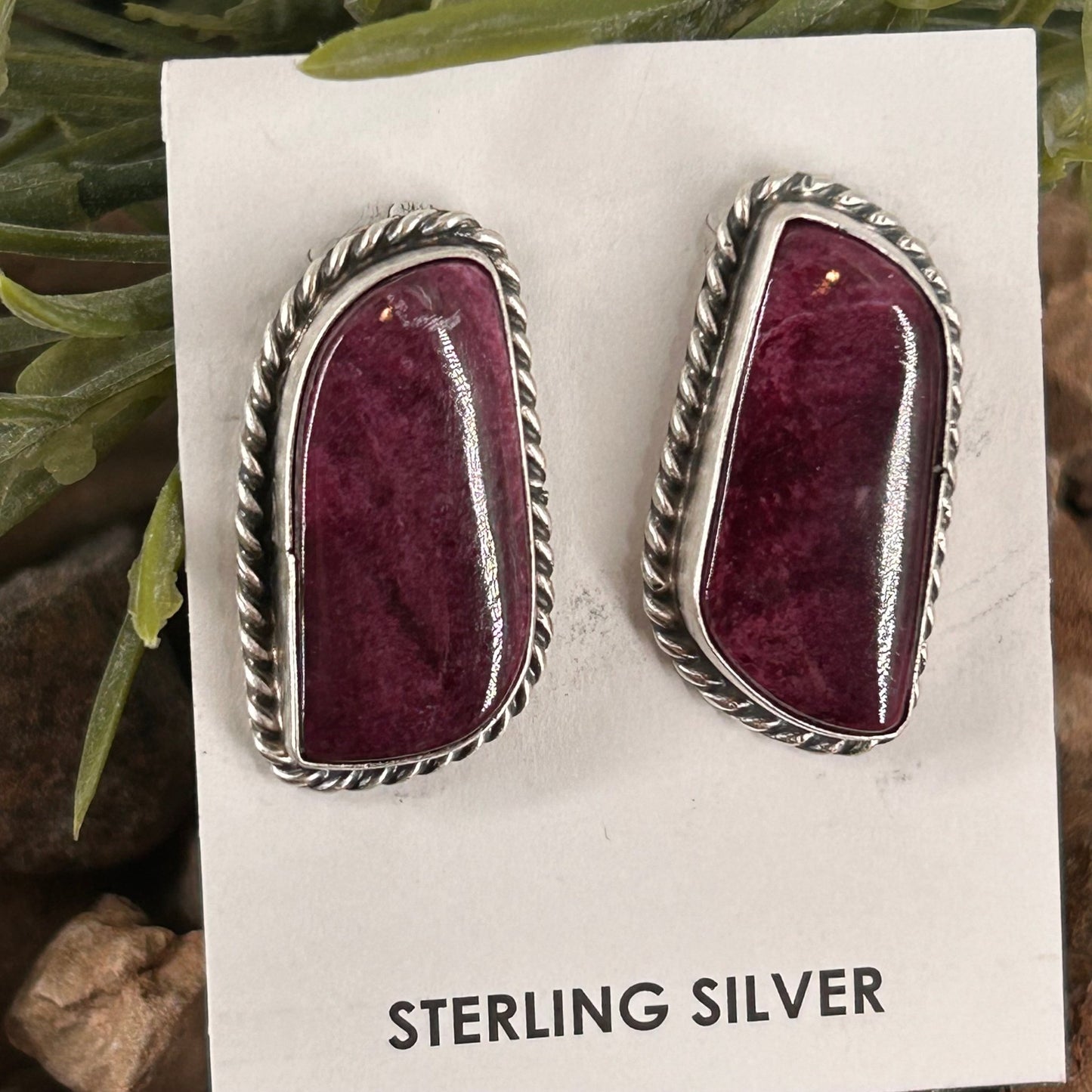 Navajo Sterling Purple Spiny Oyster Braided Rope Earrings - Earrings - Elouise Kee - Turquoise Sunset!