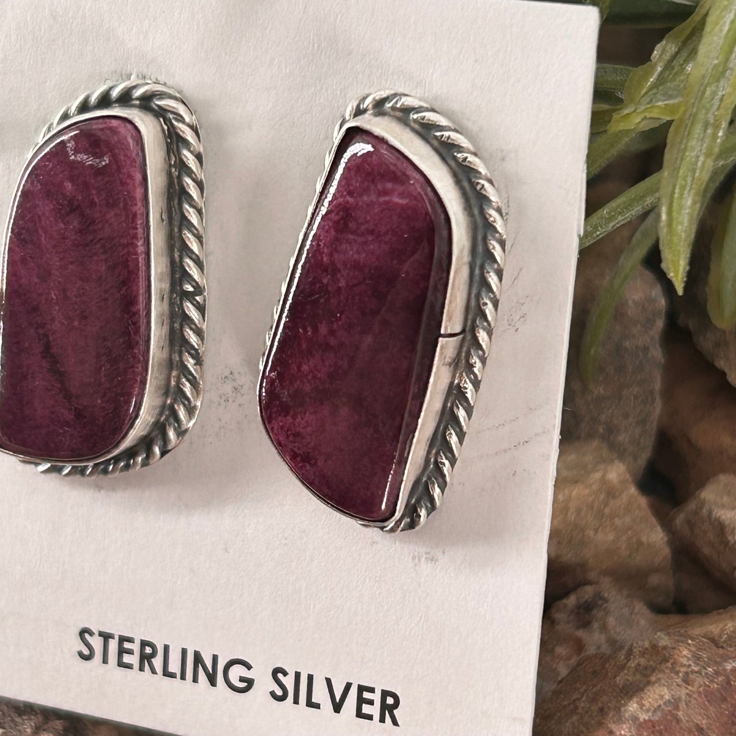 Navajo Sterling Purple Spiny Oyster Braided Rope Earrings - Earrings - Elouise Kee - Turquoise Sunset!