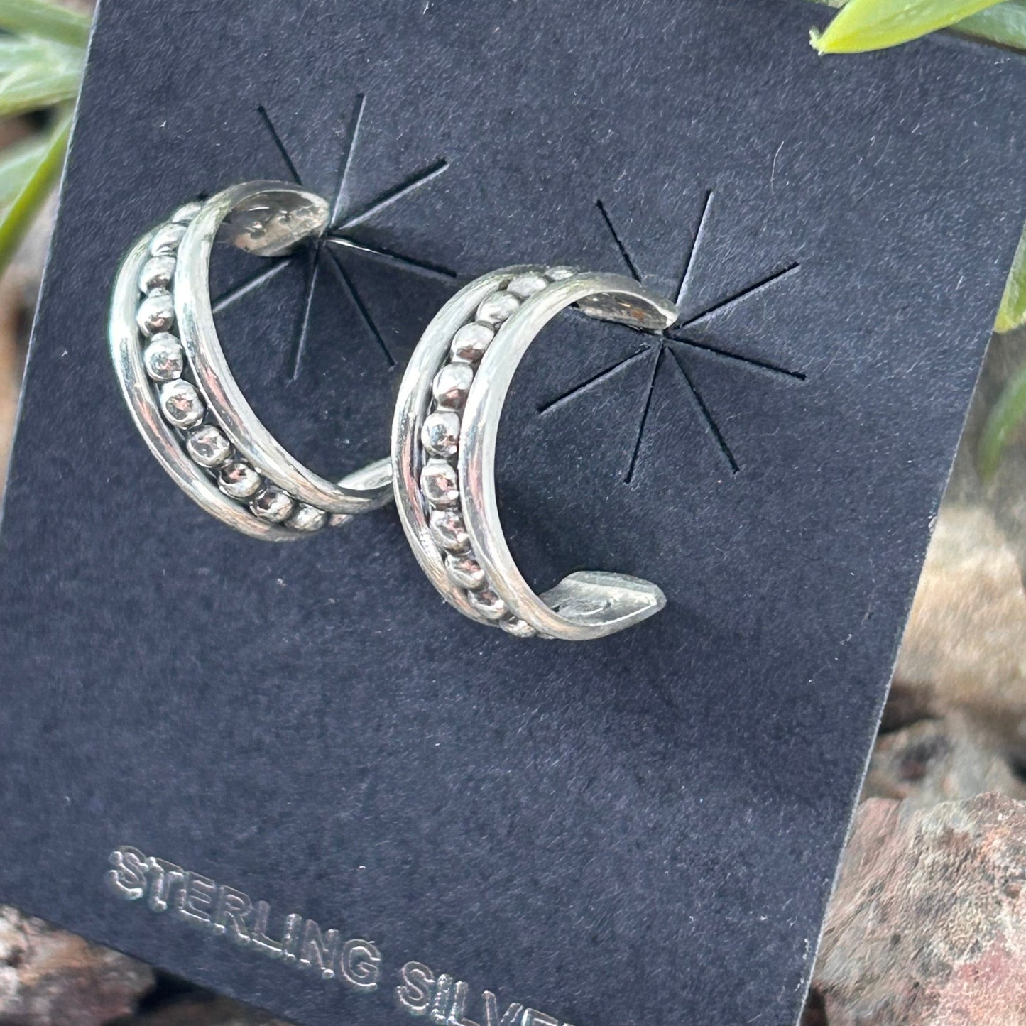 Navajo Sterling Silver .6 inch Hoop Earrings - Earrings - Karletts Yazzie - Turquoise Sunset!