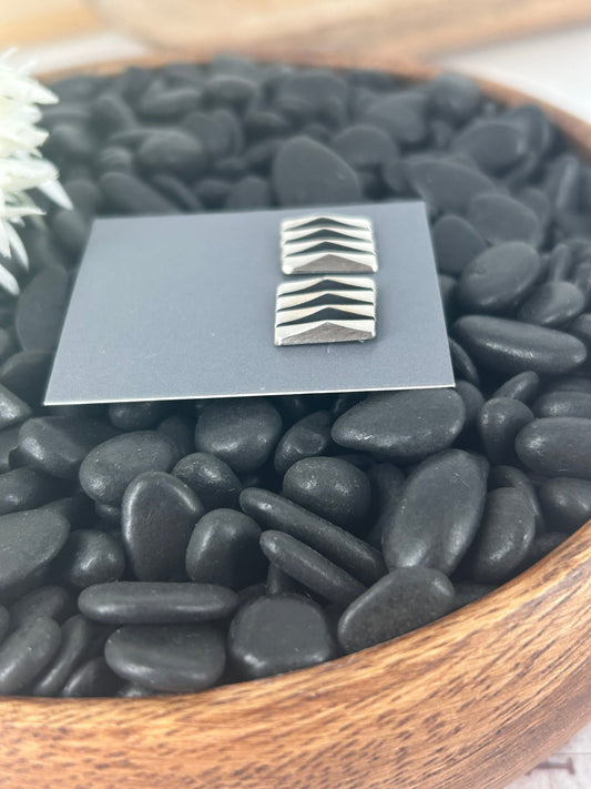 Navajo Sterling Silver Art Deco Stud Earrings - Leander Tahe - Turquoise Sunset!