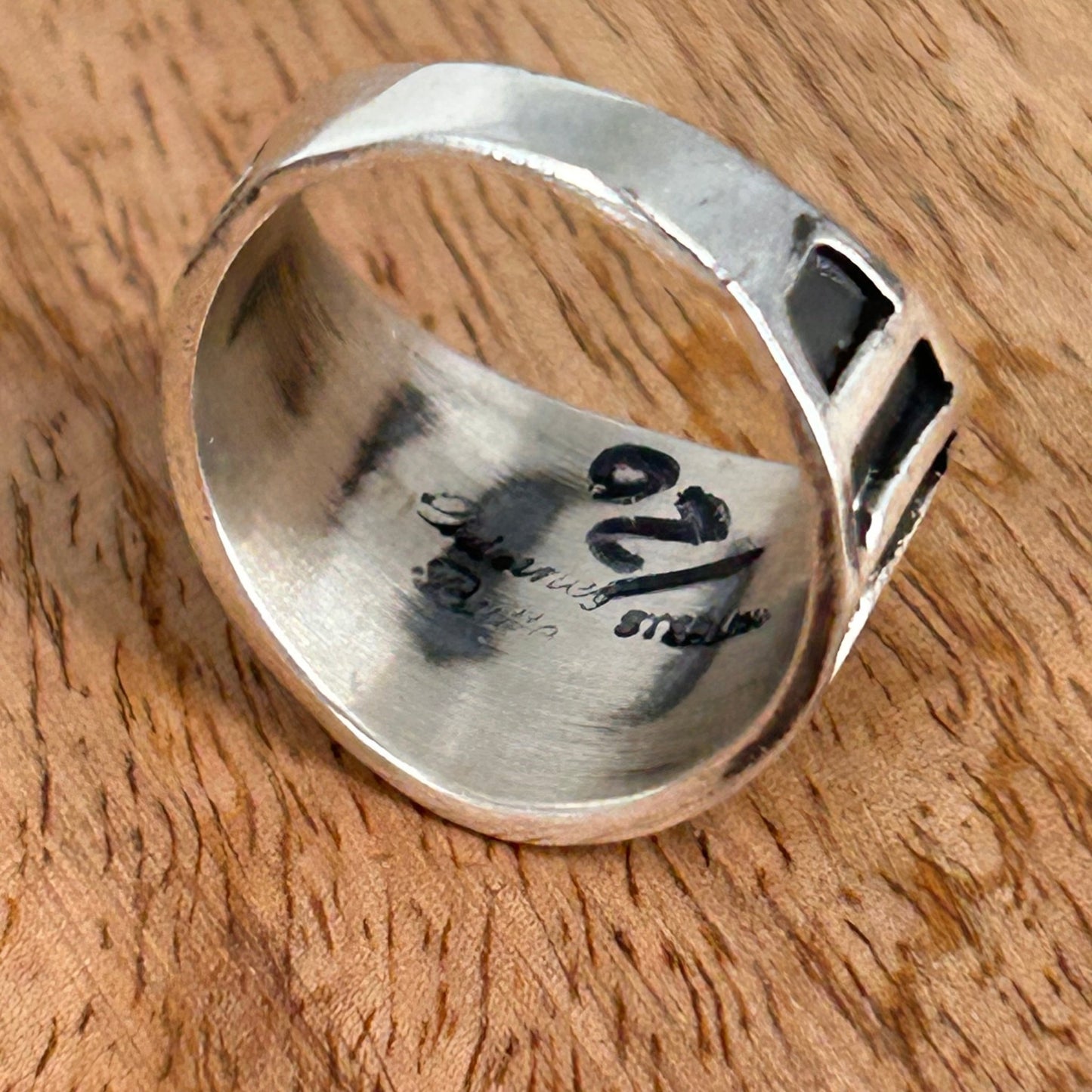 Navajo Sterling Silver & Black Stamped Design Ring 8 3/4 - Rings - Stamped - Turquoise Sunset!