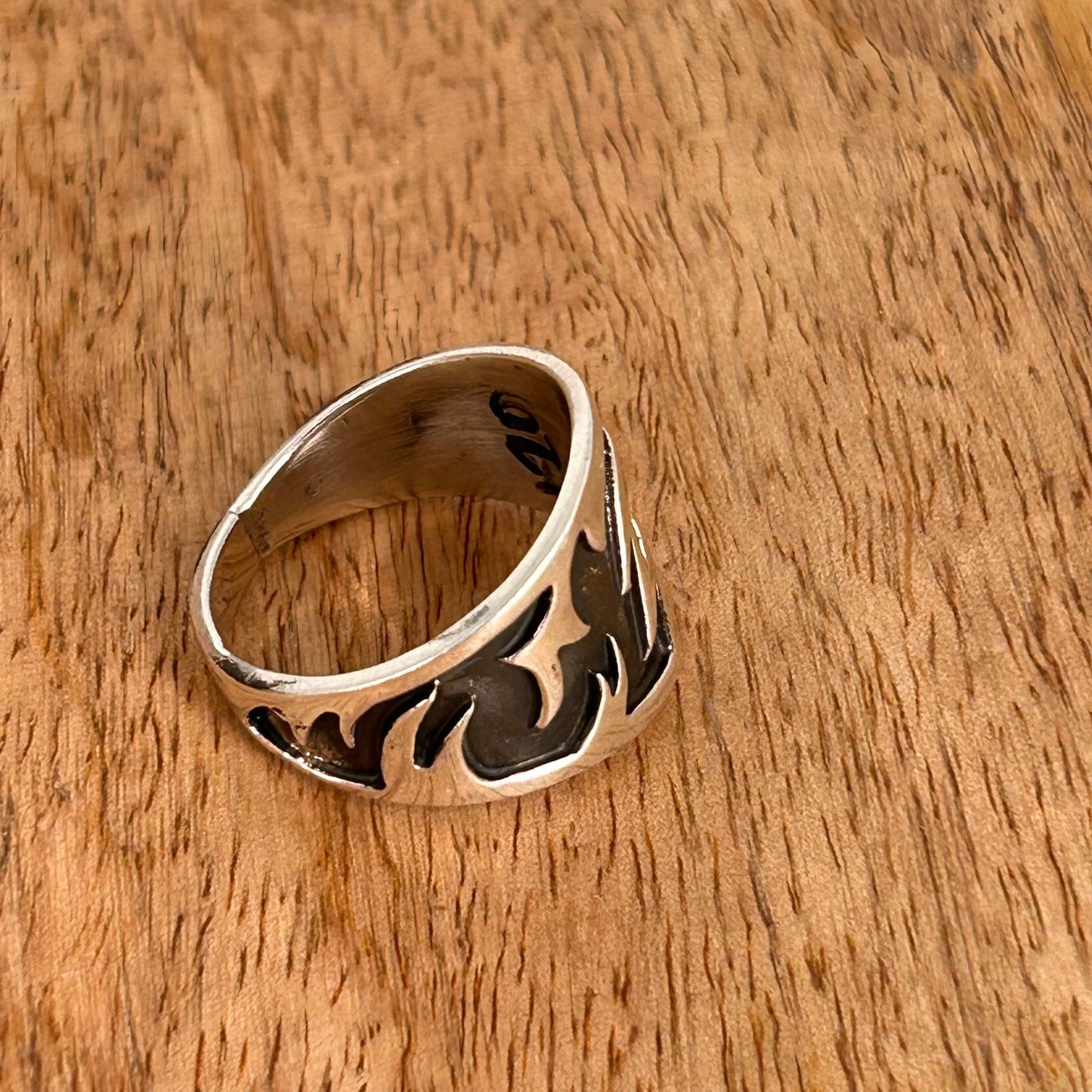 Navajo Sterling Silver & Black Stamped Design Ring 9 1/2 - Rings - Stamped - Turquoise Sunset!