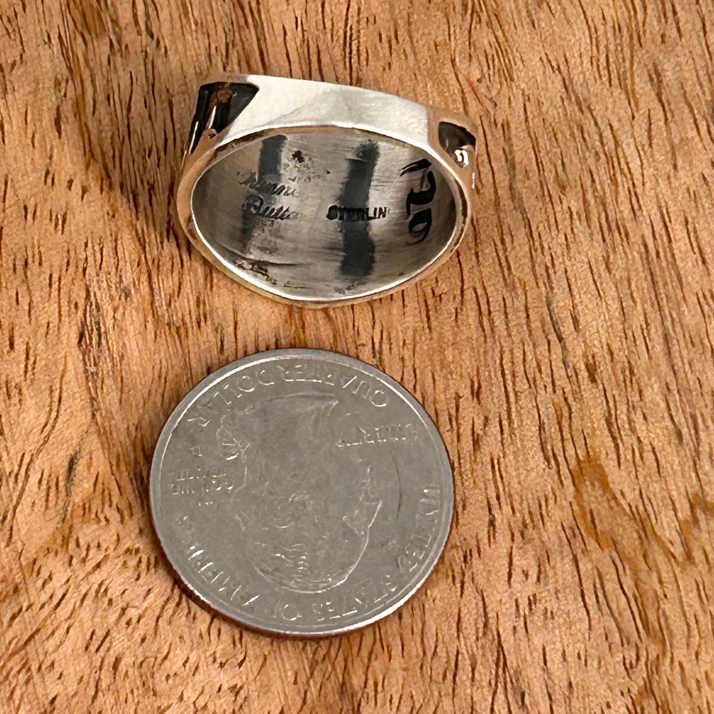 Navajo Sterling Silver & Black Stamped Design Ring 9 1/2 - Stamped - Turquoise Sunset!