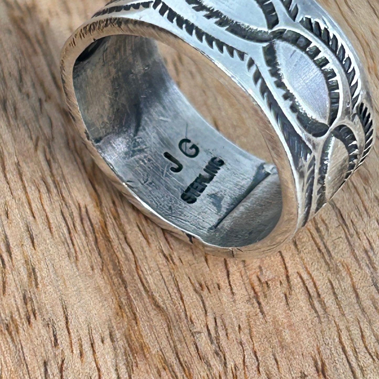 Navajo Sterling Silver & Black Stamped Design Ring 9 - Stamped - Turquoise Sunset!