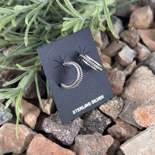 Navajo Sterling Silver Braided Rope .66 inch Hoop Earrings - Karletts Yazzie - Turquoise Sunset!