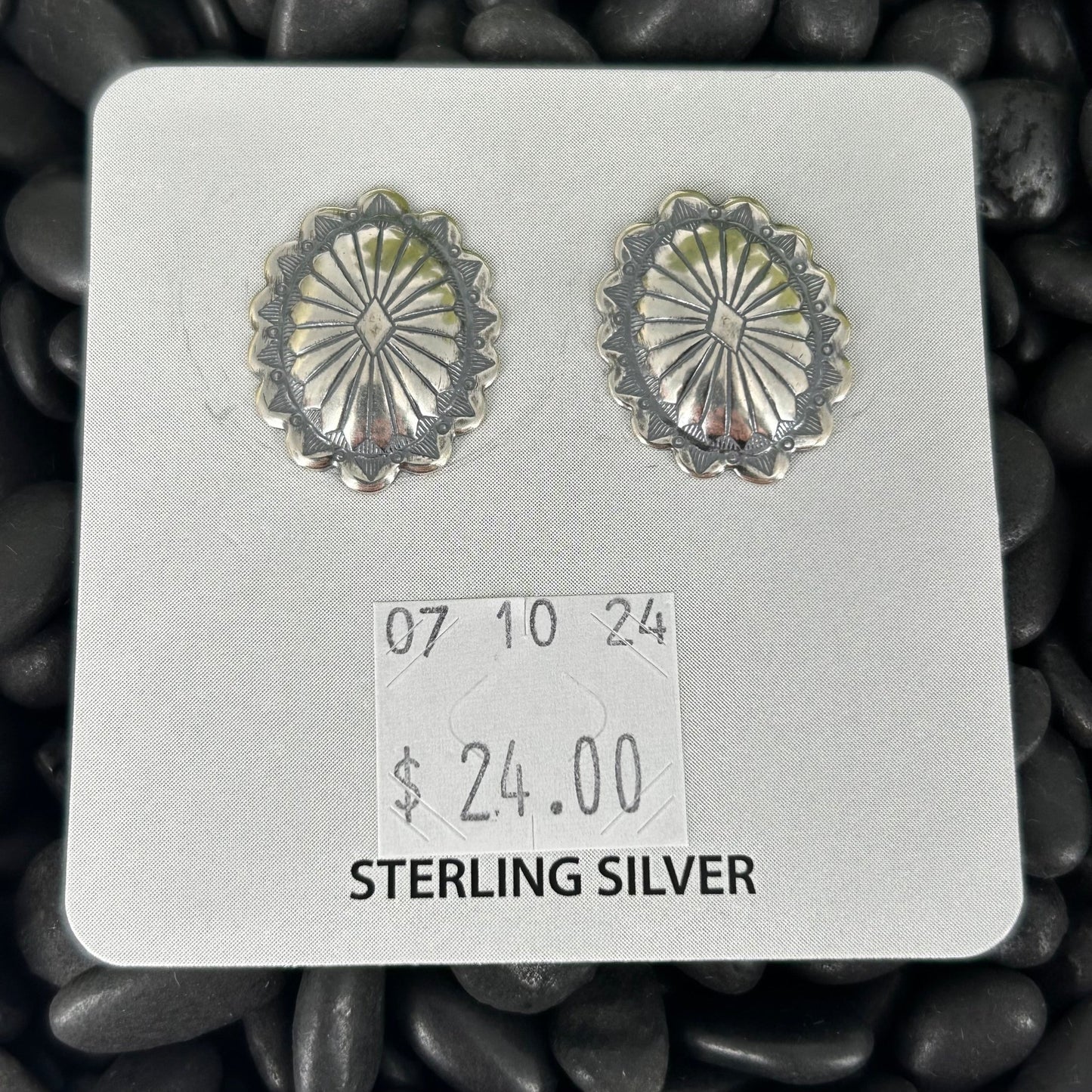 Sterling Silver Stamped Turtle Shell Design Earrings - Stamped - Turquoise Sunset!
