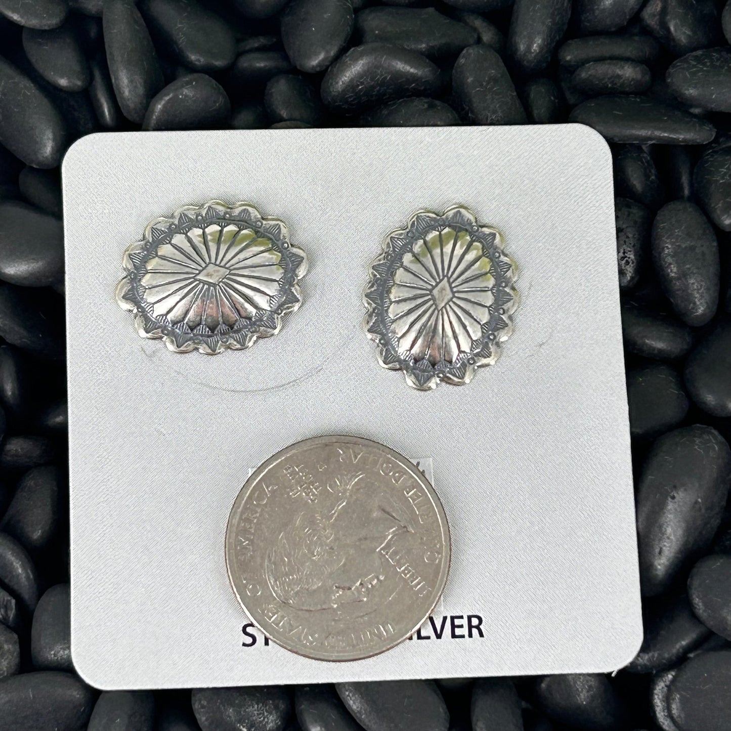 Sterling Silver Stamped Turtle Shell Design Earrings - Stamped - Turquoise Sunset!