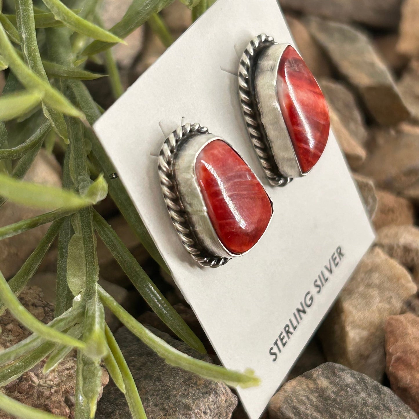 Navajo Sterling Spiny Oyster Braided Rope Earrings - Earrings - Elouise Kee - Turquoise Sunset!