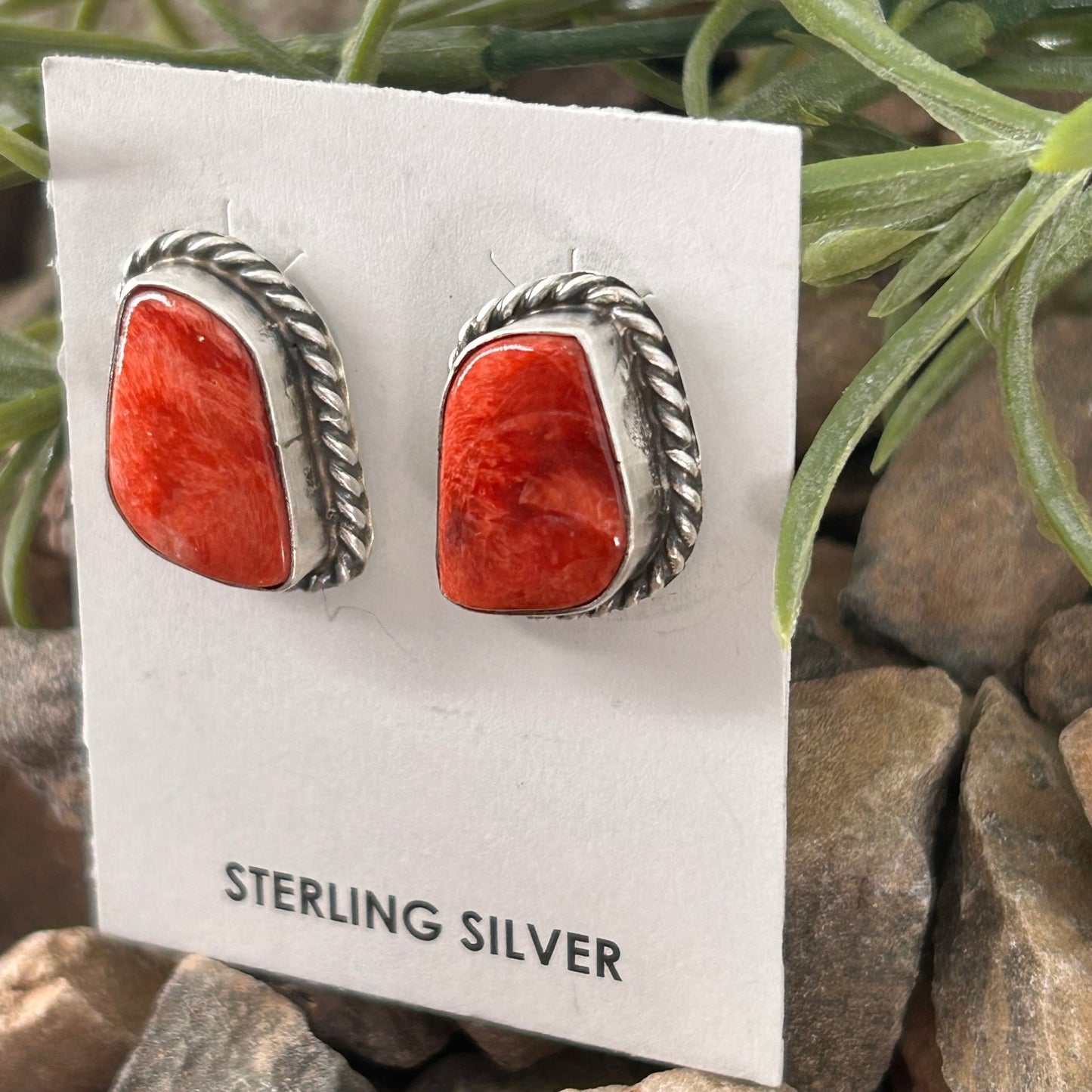Navajo Sterling Spiny Oyster Braided Rope Earrings - Earrings - Elouise Kee - Turquoise Sunset!