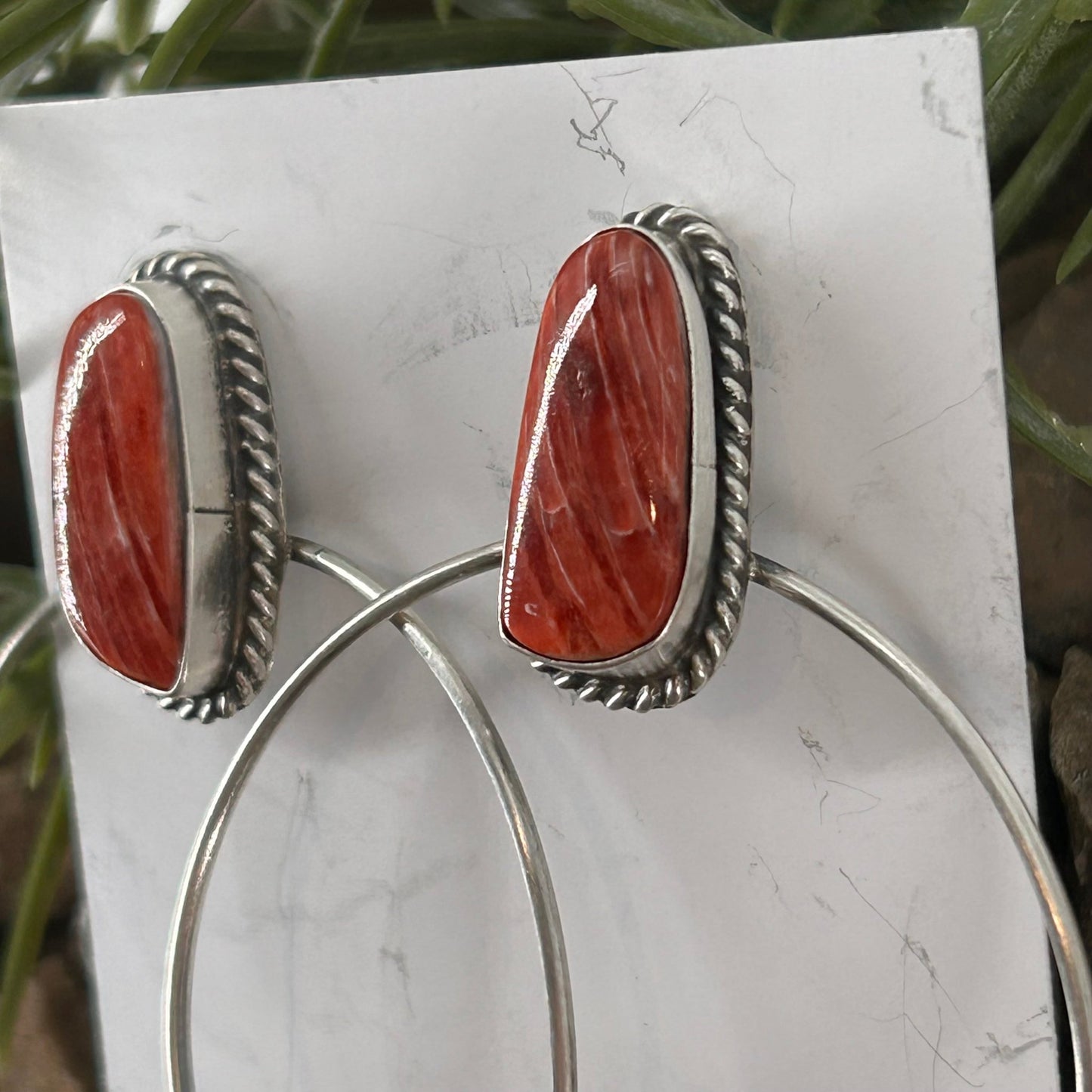 Navajo Sterling Spiny Oyster Braided Rope Hoop Earrings - Earrings - Elouise Kee - Turquoise Sunset!