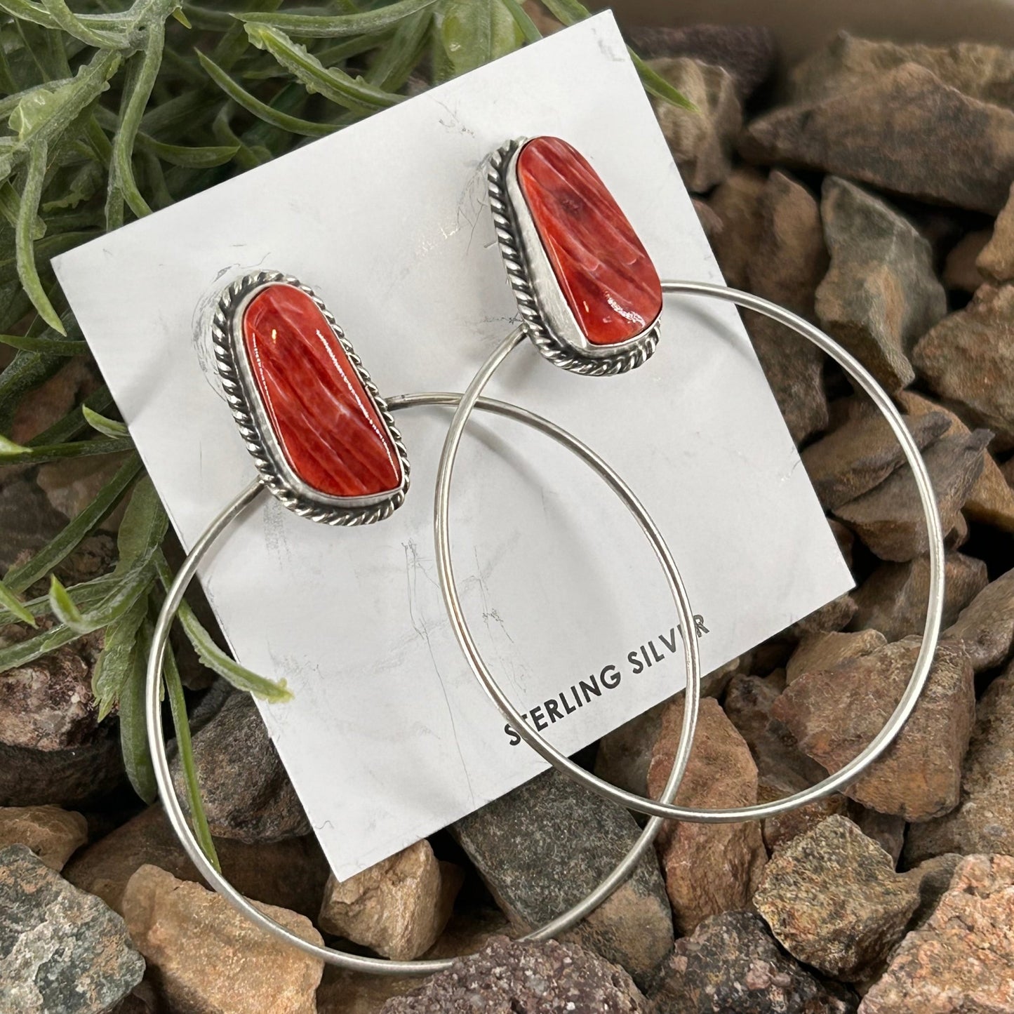 Navajo Sterling Spiny Oyster Braided Rope Hoop Earrings - Earrings - Elouise Kee - Turquoise Sunset!