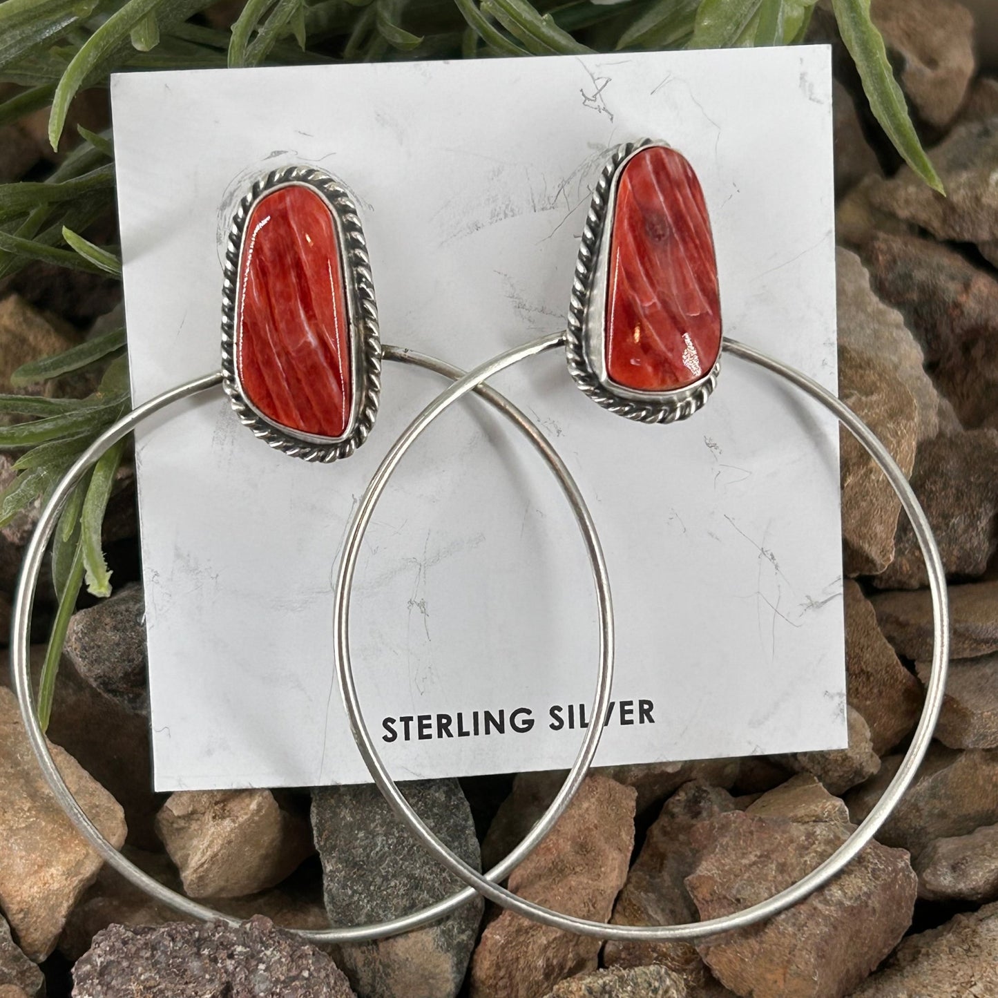 Navajo Sterling Spiny Oyster Braided Rope Hoop Earrings - Earrings - Elouise Kee - Turquoise Sunset!