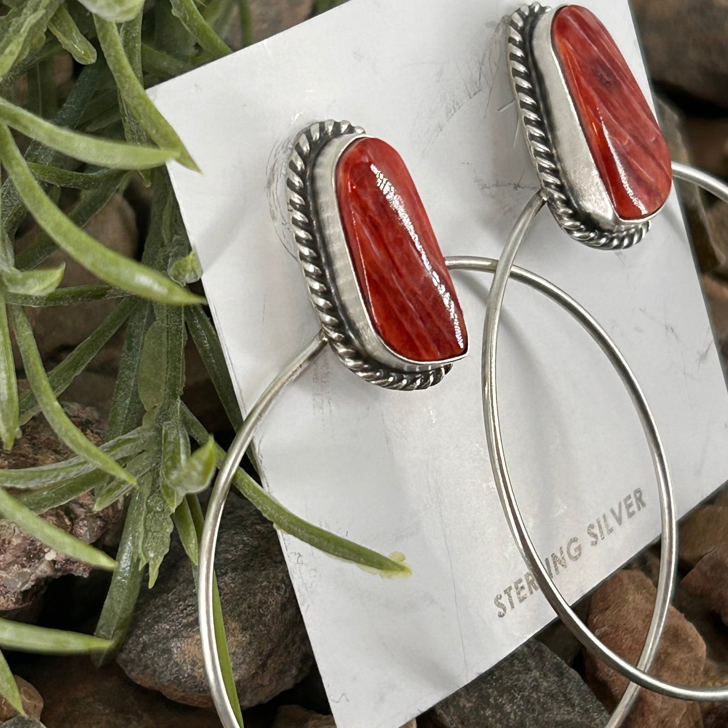 Navajo Sterling Spiny Oyster Braided Rope Hoop Earrings - Earrings - Elouise Kee - Turquoise Sunset!