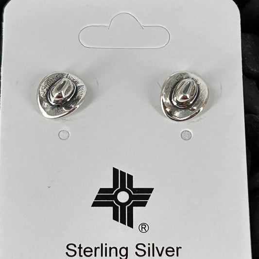 Sterling Stamped Cowboy Hat Shaped Stud Earrings - Stamped - Turquoise Sunset!