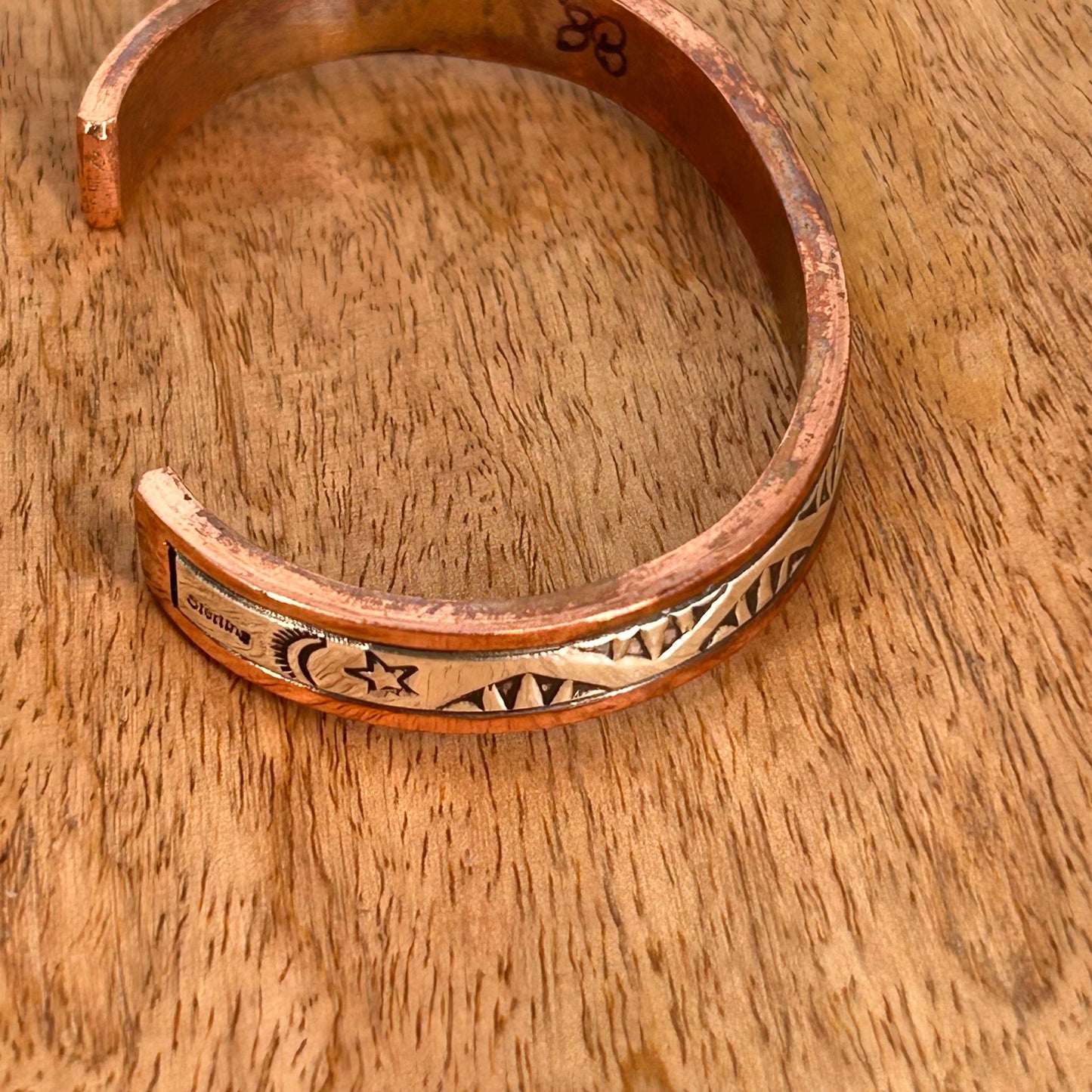 Navajo Sterling Stamped Design Copper Trim Cuff Bracelet - Bracelets - Wylie Secatoro - Turquoise Sunset!