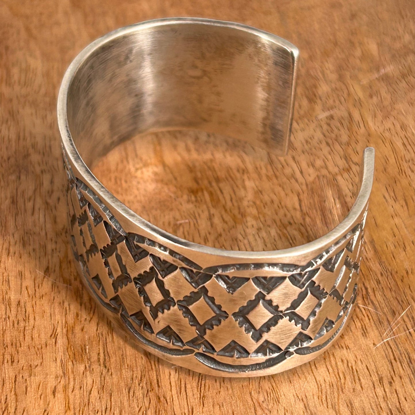 Navajo Sterling Stamped Design Heavy Cuff Bracelet - Bracelets - Stamped - Turquoise Sunset!