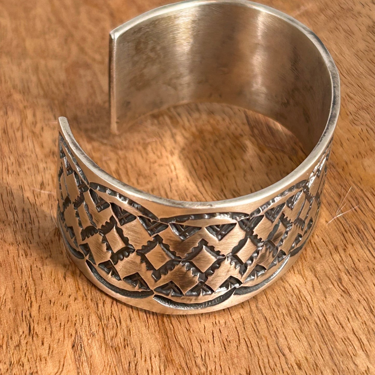 Navajo Sterling Stamped Design Heavy Cuff Bracelet - Bracelets - Stamped - Turquoise Sunset!