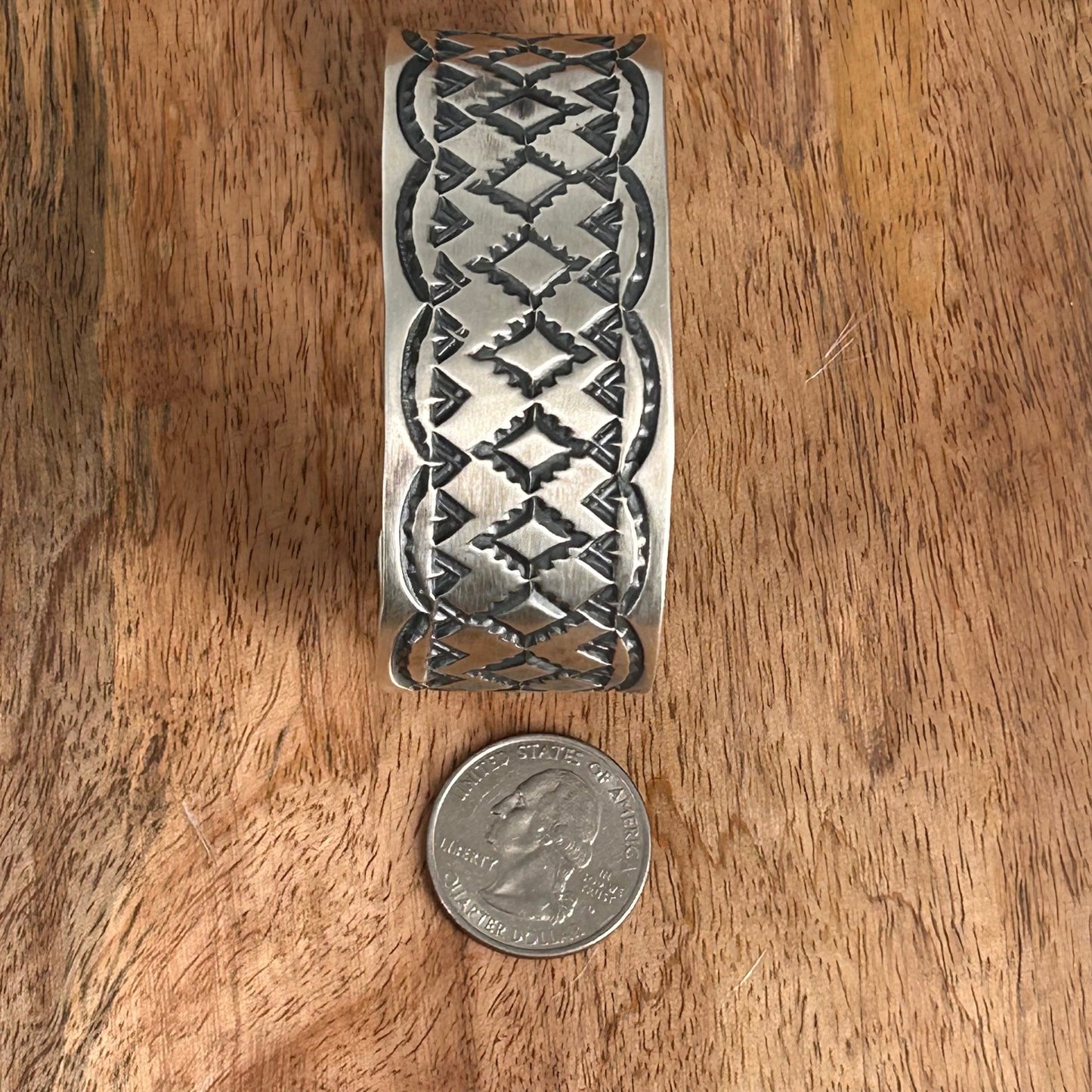 Navajo Sterling Stamped Design Heavy Cuff Bracelet - Stamped - Turquoise Sunset!