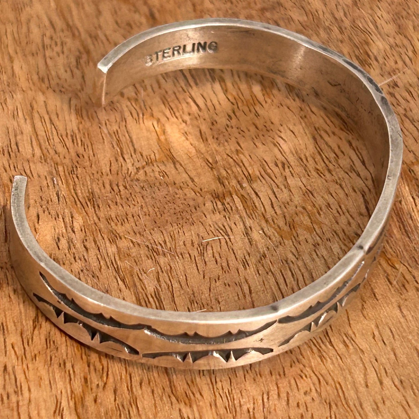 Navajo Sterling Stamped Design Slim Cuff Bracelet - Bracelets - Stamped - Turquoise Sunset!