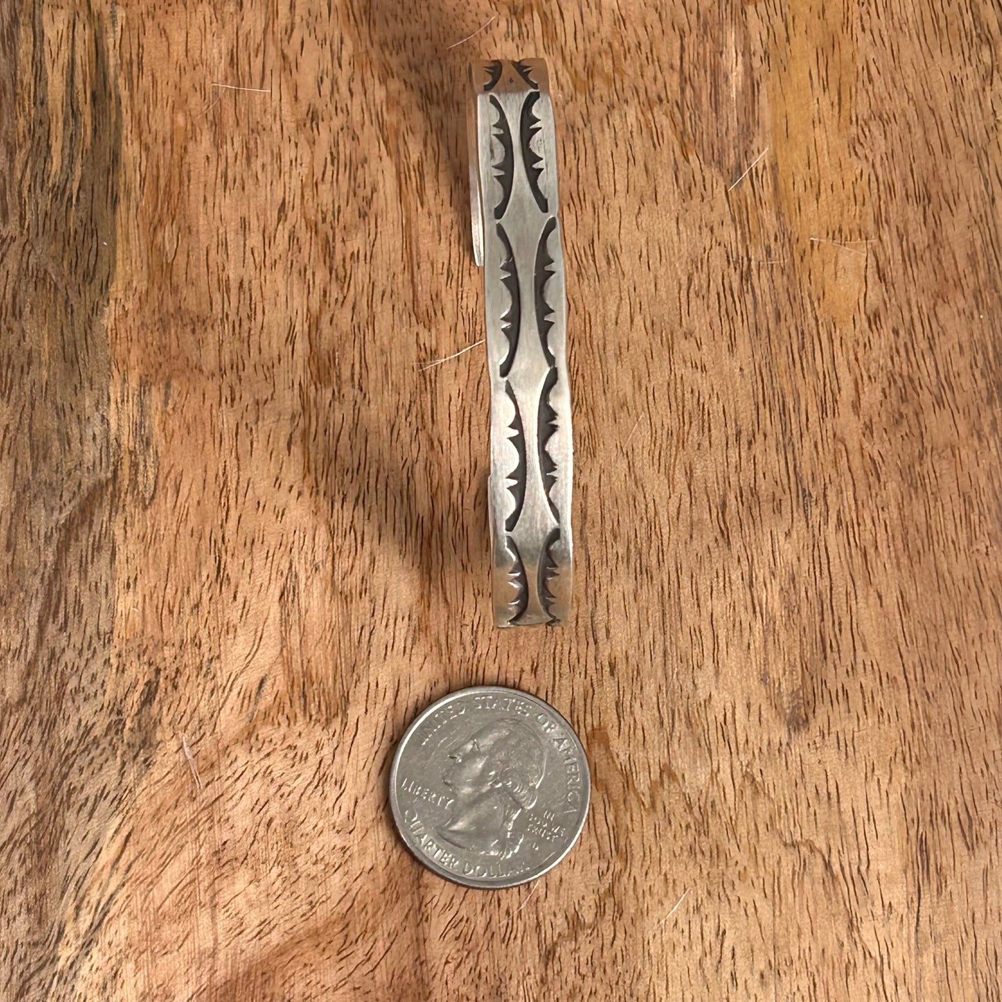 Navajo Sterling Stamped Design Slim Cuff Bracelet - Stamped - Turquoise Sunset!