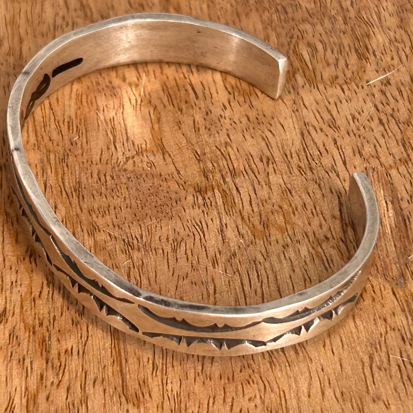 Navajo Sterling Stamped Design Slim Cuff Bracelet - Bracelets - Stamped - Turquoise Sunset!