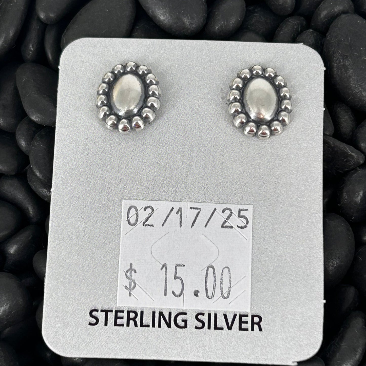 Sterling Stamped Egg Shaped Stud Earrings - Earrings - Stamped - Turquoise Sunset!