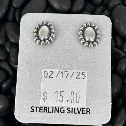 Sterling Stamped Egg Shaped Stud Earrings - Stamped - Turquoise Sunset!