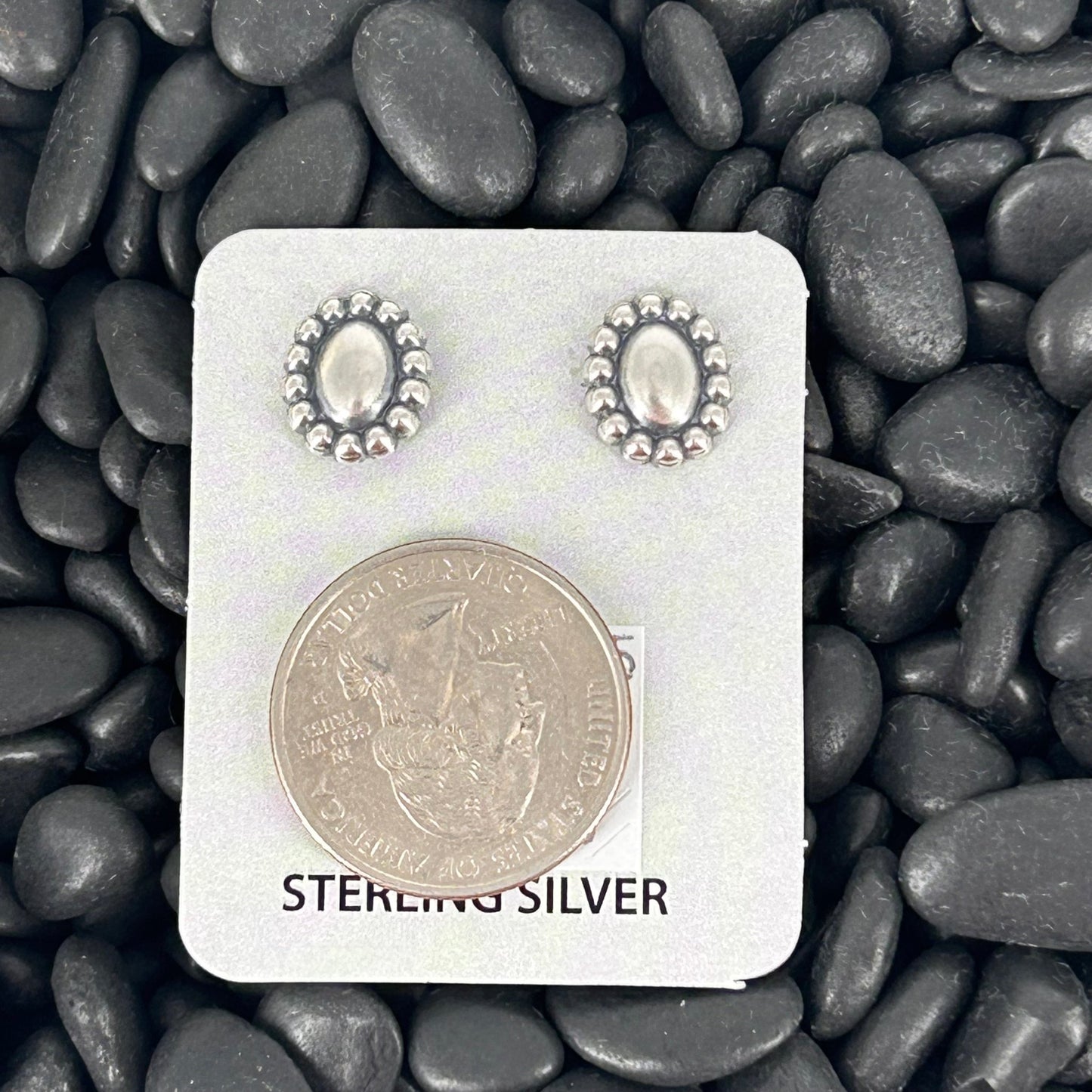 Sterling Stamped Egg Shaped Stud Earrings - Stamped - Turquoise Sunset!