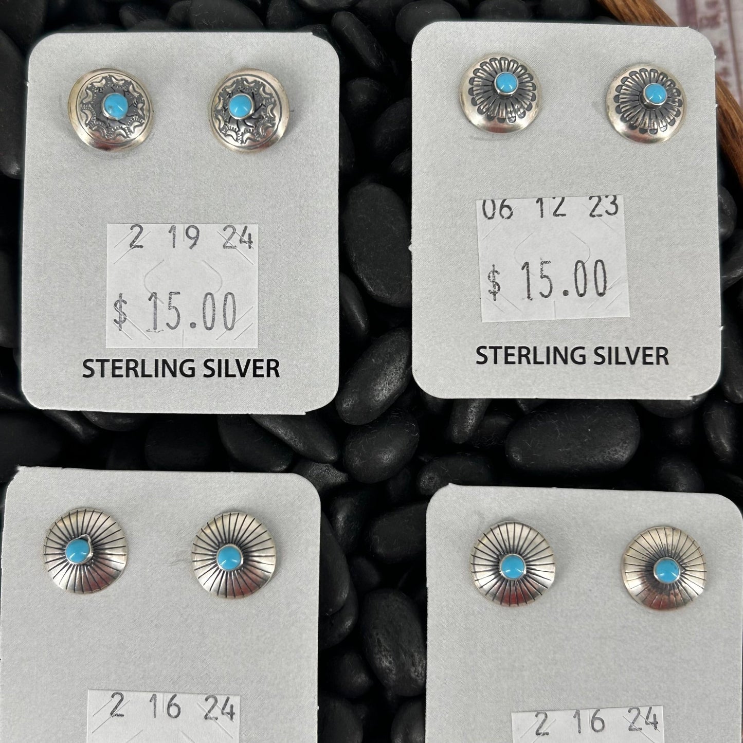 Sterling Stamped Flower Kingman Turquoise Earrings - Earrings - Stamped - Turquoise Sunset!