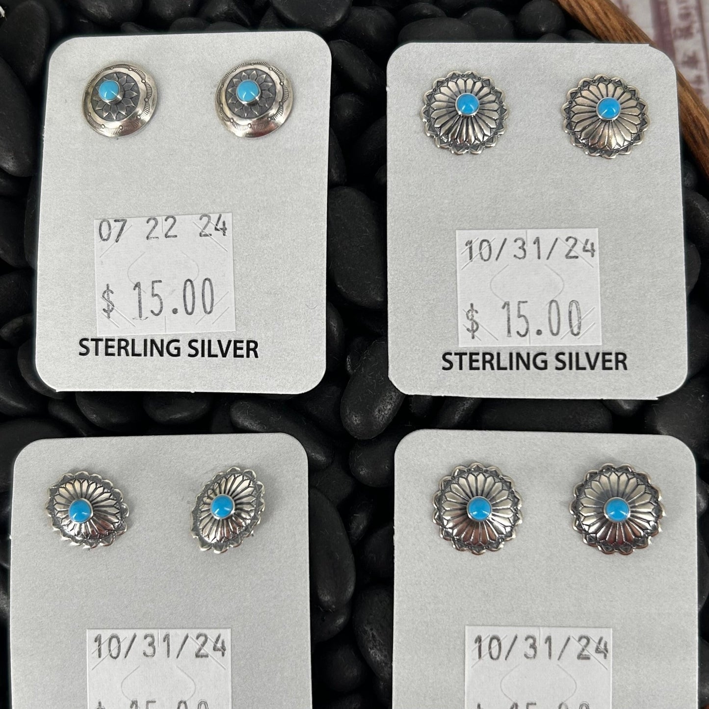 Sterling Stamped Flower Kingman Turquoise Earrings - Earrings - Stamped - Turquoise Sunset!
