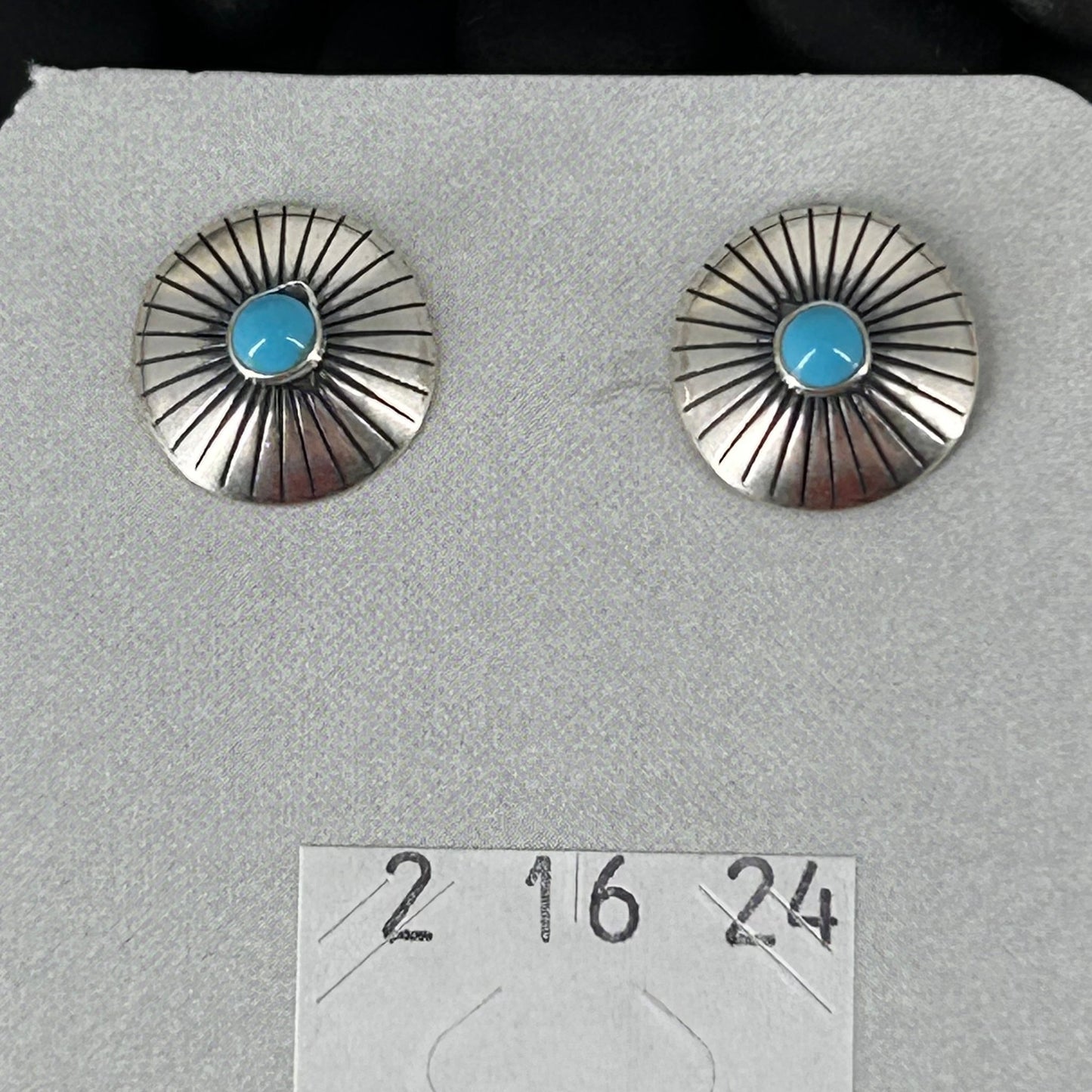 Sterling Stamped Flower Kingman Turquoise Earrings - Earrings - Stamped - Turquoise Sunset!