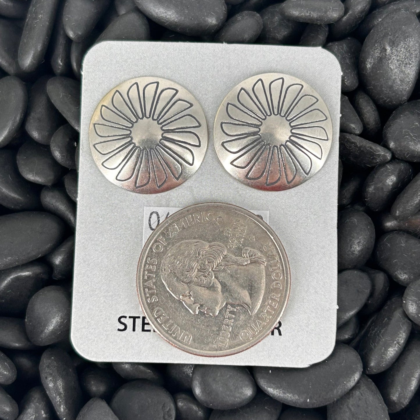 Sterling Stamped Flower Shaped Stud Earrings - Stamped - Turquoise Sunset!