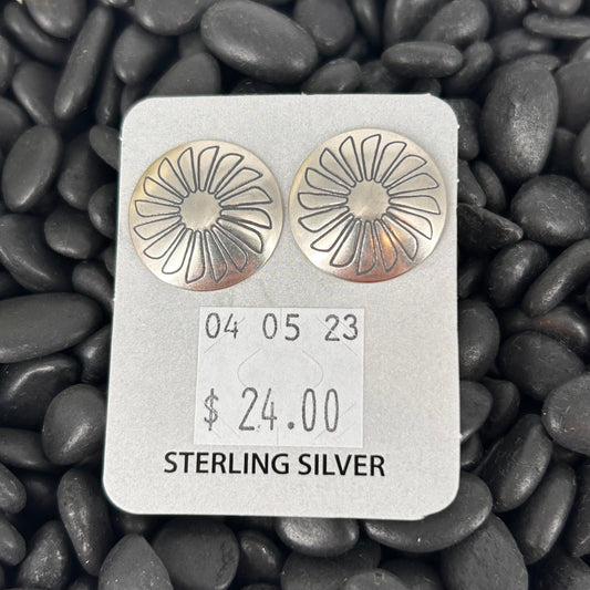 Sterling Stamped Flower Shaped Stud Earrings - Stamped - Turquoise Sunset!