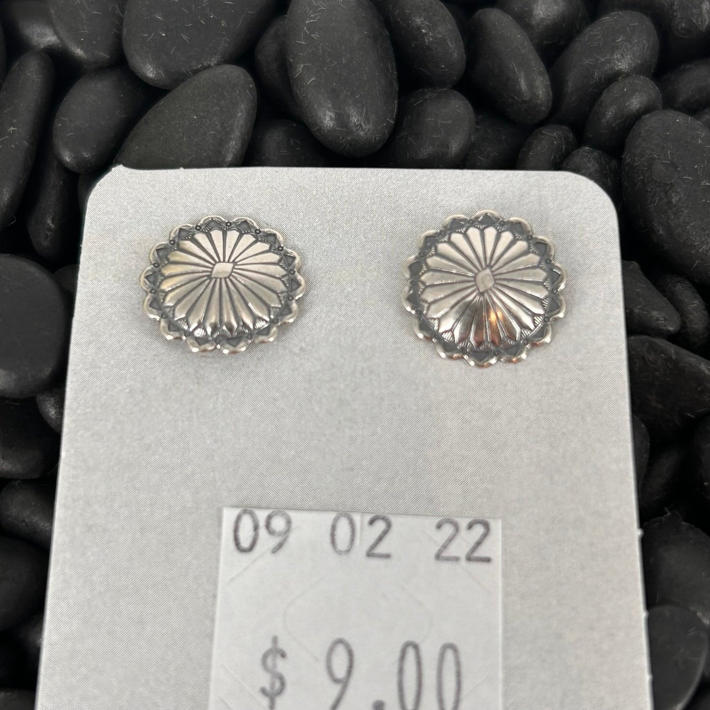 Sterling Stamped Round Flower Accent Earrings - Stamped - Turquoise Sunset!