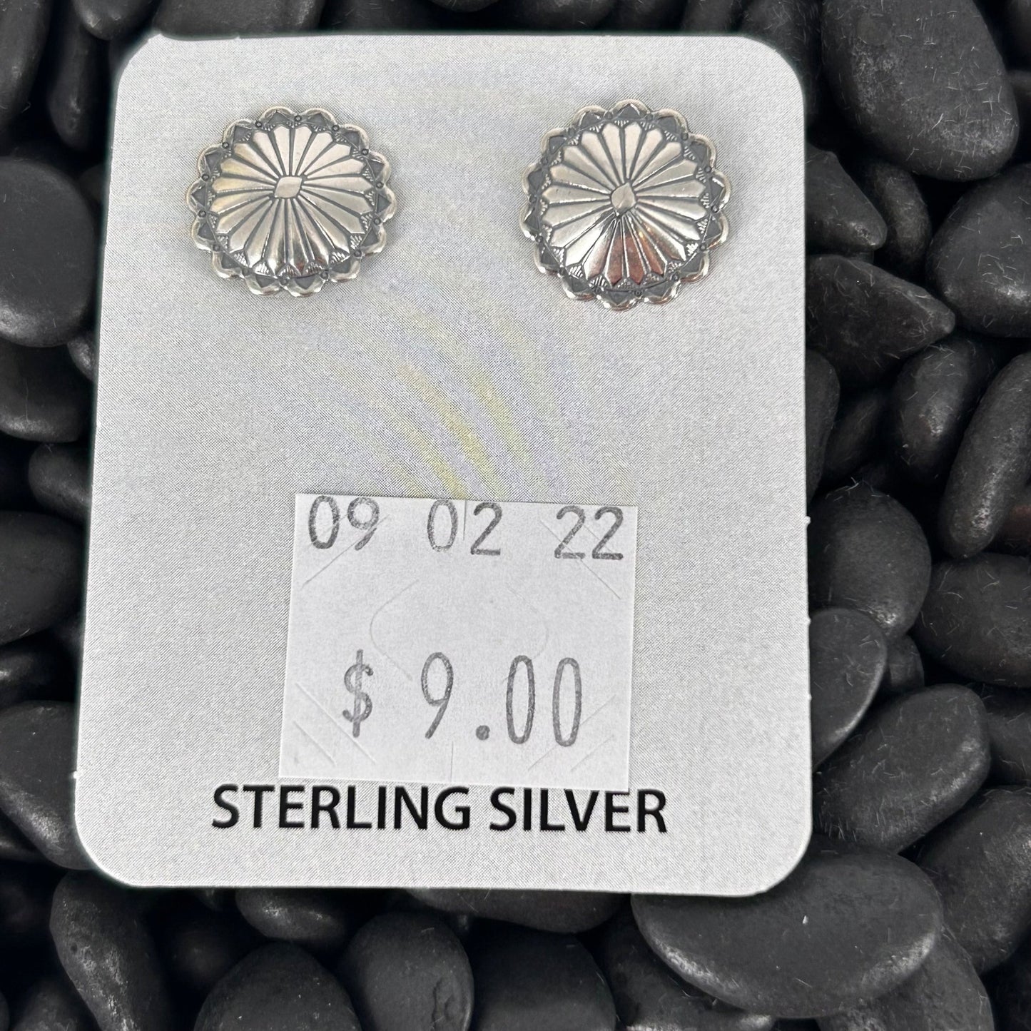 Sterling Stamped Round Flower Accent Earrings - Earrings - Stamped - Turquoise Sunset!